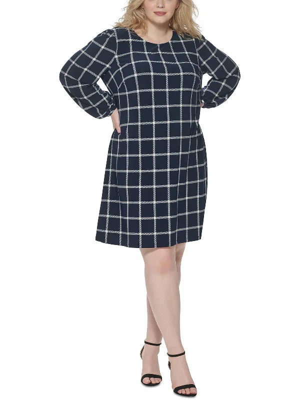 Plus Womens Long Sleeve Above Knee Wear to Work Dress