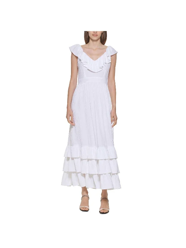 Womens Ruffled Scoop Neck Maxi Dress