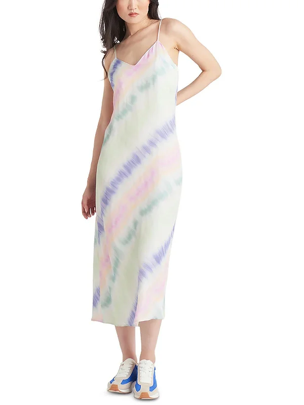 Womens Satin Tie-Dye Midi Dress