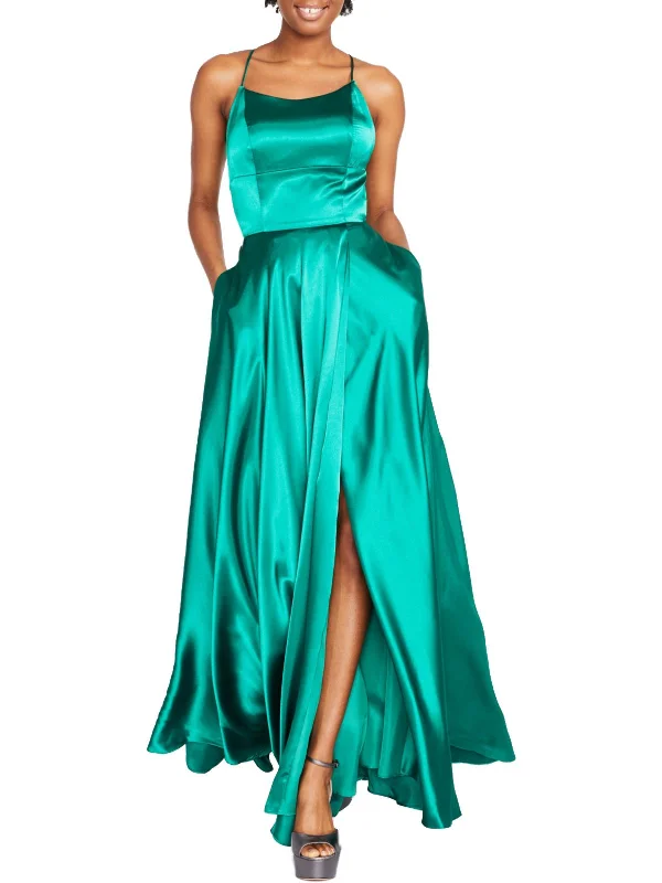 Womens Satin Strappy Evening Dress