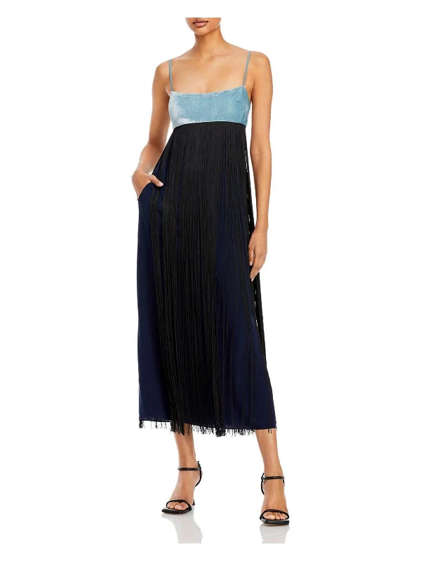 Womens Silk Fringe Midi Dress