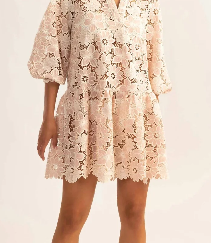 Floral Eyelet Umbrella Mini Dress in Blush