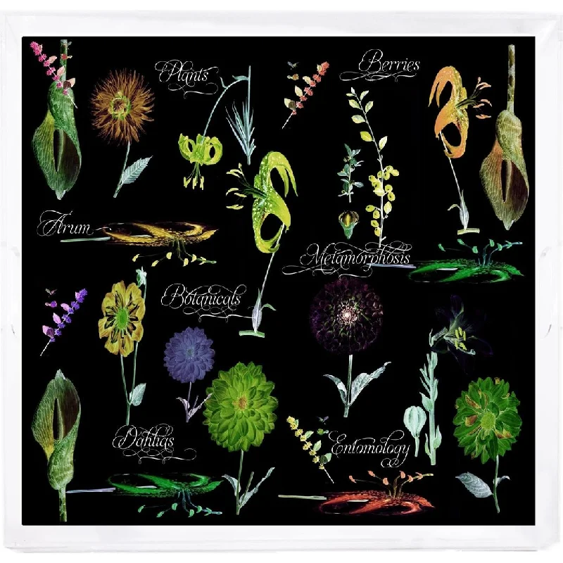 Botanicals Xray Greens Beveled/Polished Acrylic 18X18 Large Size Square Printed Tray