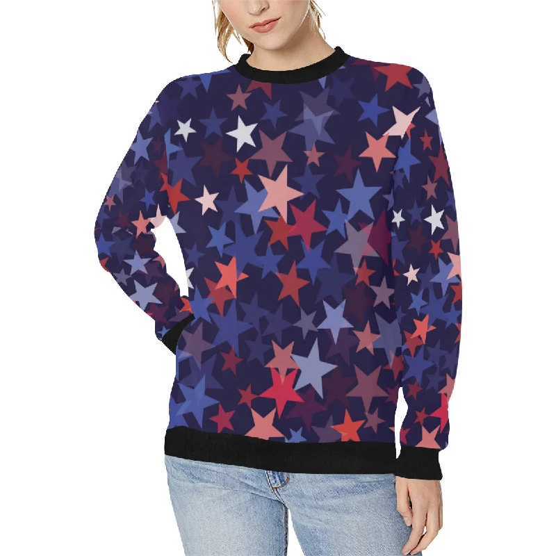 Red blue star pattern Women's Crew Neck Sweatshirt