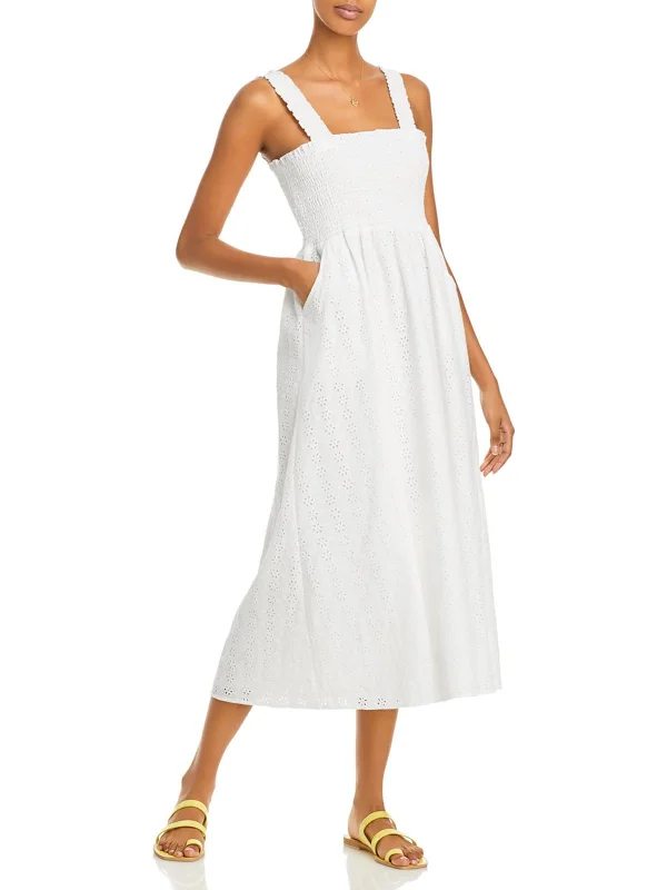 Womens Cotton Smocked Midi Dress