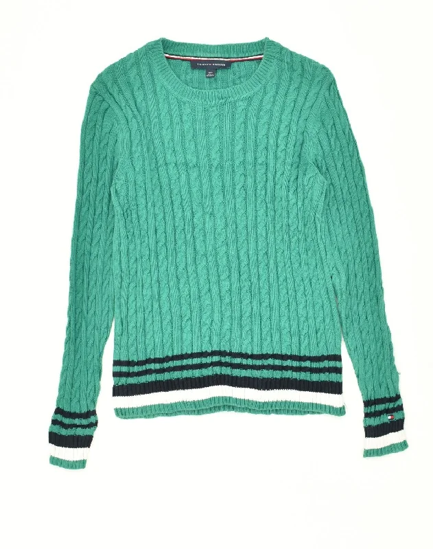 TOMMY HILFIGER Womens Crew Neck Jumper Sweater UK 8 Small Green Striped