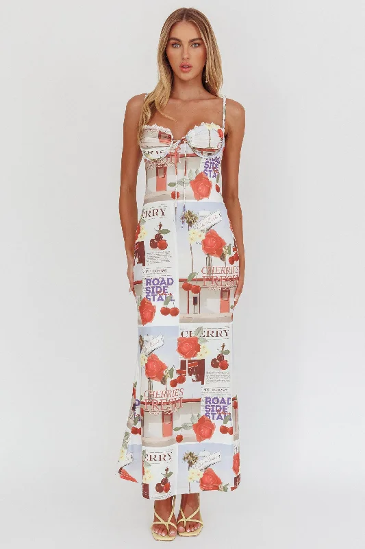 Fortune Bust Tie Maxi Dress Print Cherry