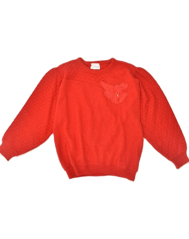 VINTAGE Womens Crew Neck Jumper Sweater UK 20 2XL Red Wool