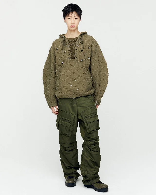 LACE-UP ANORAK HOODIE atb1141m(KHAKI)