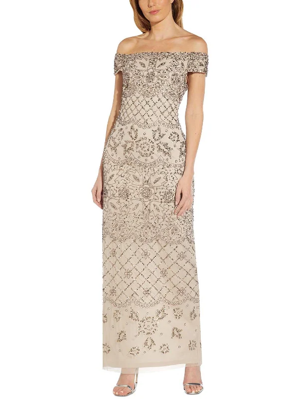 Womens Beaded Maxi Evening Dress