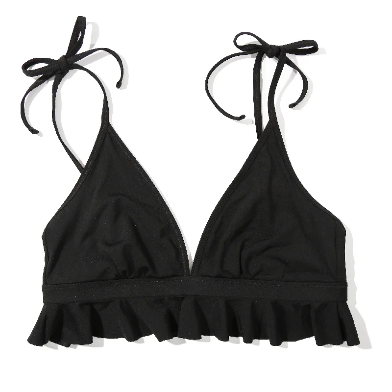 Swim Ruffle Triangle Top | Black