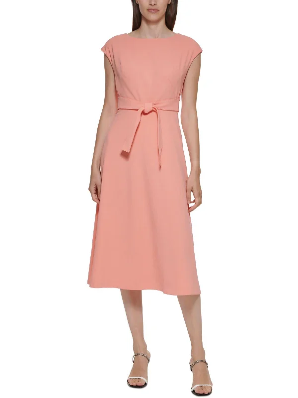 Womens Crepe Midi Fit & Flare Dress