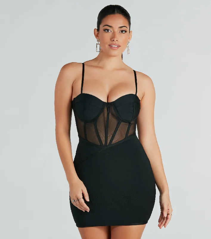 All The Allure Sheer Corset Mini Bandage Dress